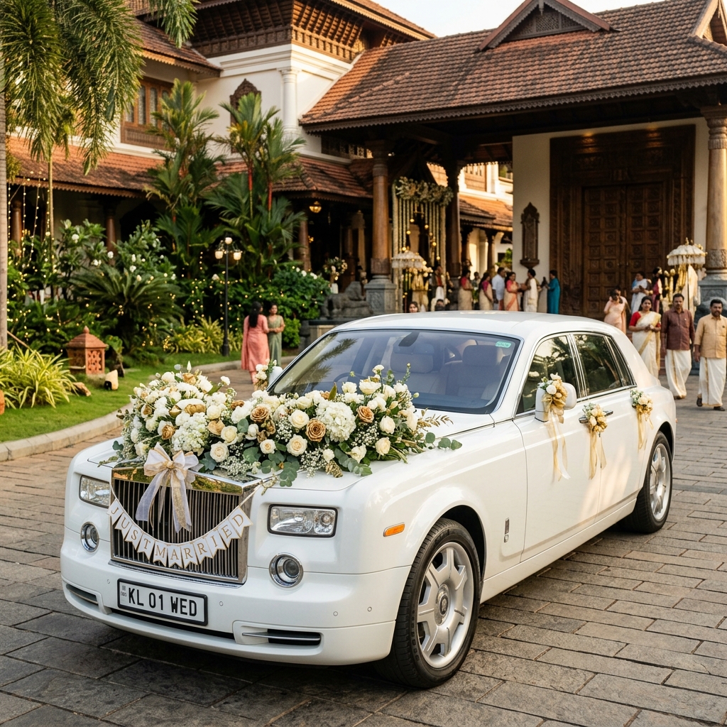 Decorated marriage car